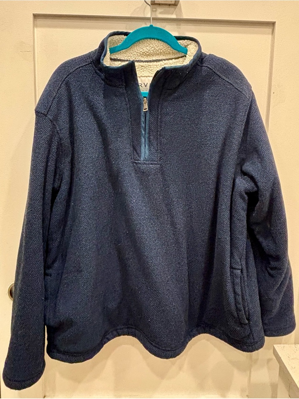 Orvis Navy Quarter-Zip Sherpa-Lined Pullover Black/Blue Heathered Fabric